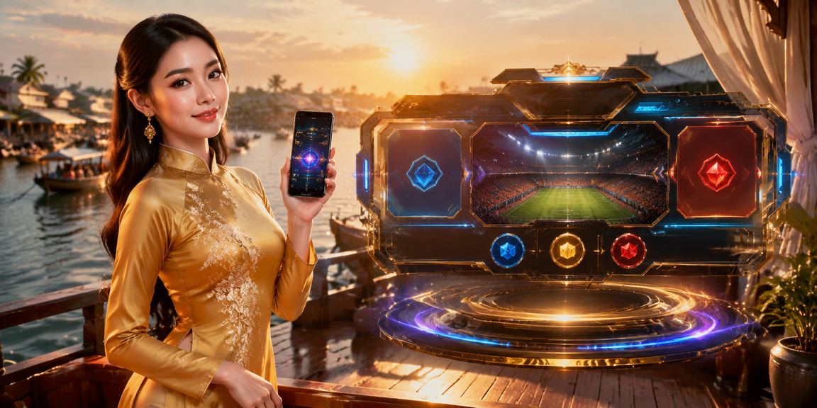 Người phụ nữ mặc áo dài tại Cần Thơ theo dõi giải esports và đặt cược trực tuyến trên điện thoại